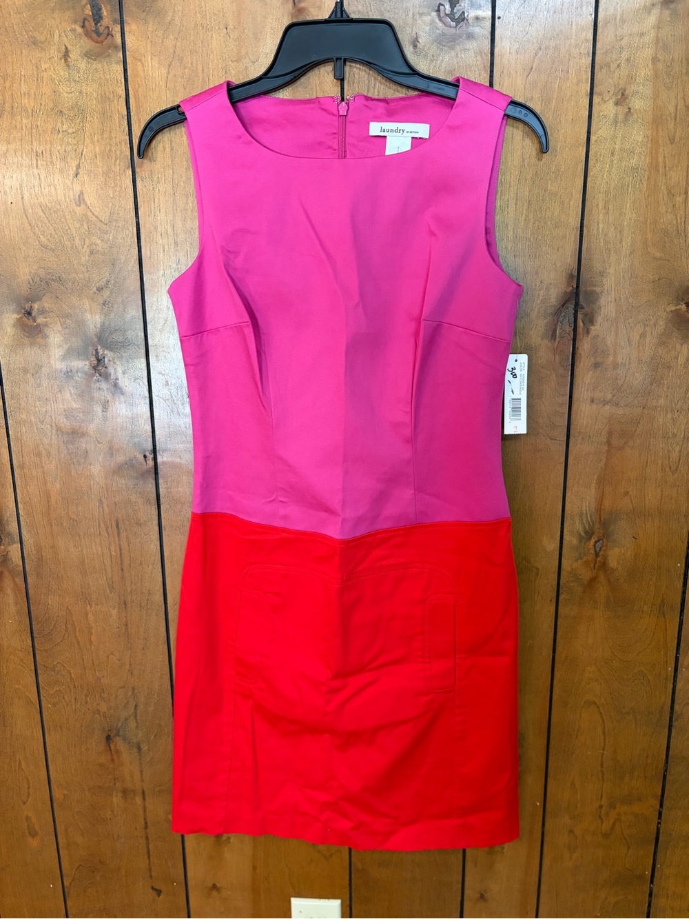Laundry by Design Pink and Red Colorblock Sleeveless Sheath Dress